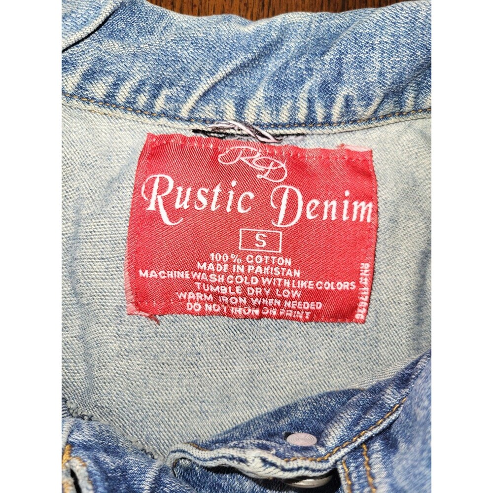 Rustic Denim 100% Cotton Distressed Blue Denim Jacket Small S Woman - Picture 3 of 3